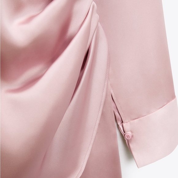 ZARA Dusty Pink Satin Effect Wrap Long Sleeve Dress $59.90 - Picture 7 of 14